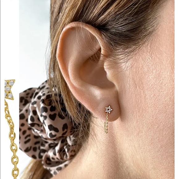 NWT Adornia Pave Swarovski Crystal Star Front & Back Draped Chain Stud E… - Picture 3 of 9